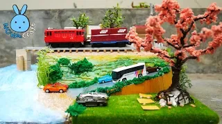 Hot Glue Waterfall realistic Train station Tutorial | Miniature Diorama from Cardboard & Hot Glue