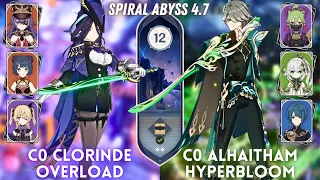 C0 Clorinde Overload & C0 Alhaitham Hyperbloom | Spiral Abyss 4.7 Floor 12 - 9⭐