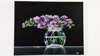 How to Paint Lilac Petunia Flowers in Globe Glass Vase | Time Lapse Oil Painting Video #33