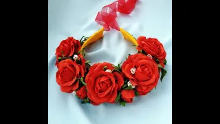 Віночок на голову з червоними трояндами. Ukrainian red rose flower crown 💐💐💐💐💐💐