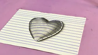 3D Heart on Line Paper || Trick Art 3D Drawing