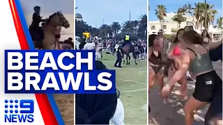 Chaotic scenes at St Kilda Beach after Melbourne Cup celebrations | 9 News Australia