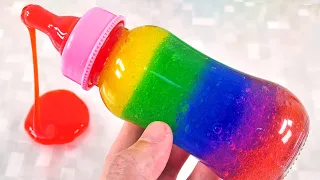 Satisfying Video l Mixing All My Slime Smoothie with Rainbow Milk Bottle ASMR l RainbowToyTocToc