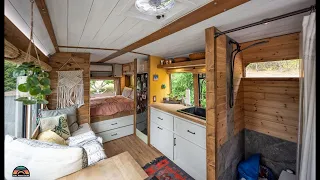 Gorgeous DIY Short Bus W/ Shower, Toilet & AC - Their Off Grid Tiny House