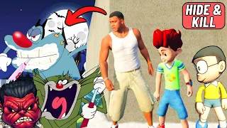 Oggy,Jack & Red Hulk Play Hide & Kill With Kicko,Hulk,Franklin,Doraemon & Nobita | In Gta V.