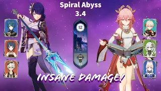 C0 Raiden National & Yae Miko Hyperbloom | 3.4 Spiral Abyss Floor 12 | 9 Star Clear | Genshin Impact