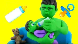 HULK BABY SITTER ❤ Frozen Elsa & Superhero Babies Play Doh Cartoons