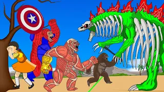 Team Attack On Titan Kong Vs Godzilla Earth Founding Titan Playing Squid Game | 어몽어스 오징어 게임