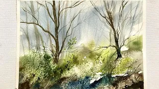 USE SALT, Paint An ATMOSPHERIC Loose MISTY FOREST Watercolor Landscape Painting Watercolour Tutorial