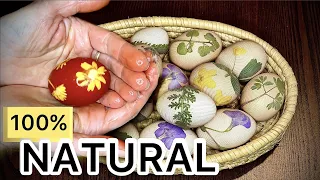 Naturally dyed Easter eggs with floral motifs