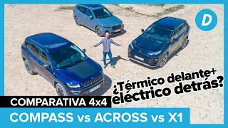 Comparativa SUV 4x4 al límite!: Jeep Compass Trailhawk 4xe vs BMW X1 XDrive 25e vs Suzuki Across