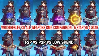 Wriothesley C0 All Weapons DMG Comparison : 5 Star vs 4 Star | F2P vs P2P vs Low Spend