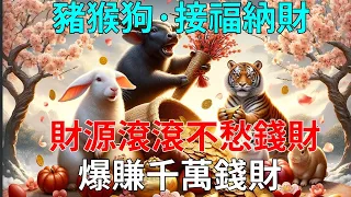 大喜特喜要發了！豬猴狗·接福納財！財源滾滾不愁錢財，爆賺千萬錢財！真的數不過來！讓人羨慕的不得了！