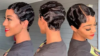 Finger Waves On a Natural T-WIG?? 2 Styles😍Summer PIXIE CUT...WIG! (NO Hair Out!) | Girlygirlwigs