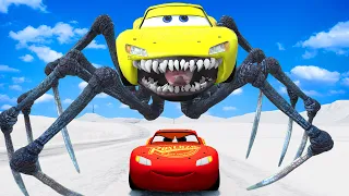 Live Epic Escape From The Lightning McQueen Eater | McQueen VS Lightning McQueen Spider BeamNG.Drive