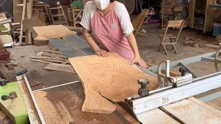 Woodworking skills of young female carpenter // Making a wooden bed