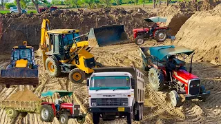 JCB 3dx Working with My Tractors JohnDeere Mahindra 275 Eicher 485 Massey Ferguson #jcb #jcbvideo