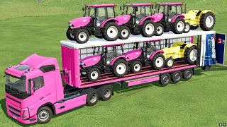 MINI TRACTOR OF COLORS. TRANSPORTING PINK ZETOR TO GARAGE WITH VOLVO TRUCK. Farming Simulator 22