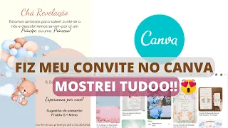 COMO FAZER CONVITE DE CHÁ REVELAÇÃO NO CANVA | MOSTREI O PASSO A PASSO