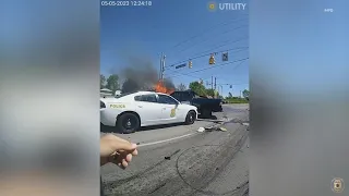 Officer saves lives after fiery crash | "Can you get my child out?"
