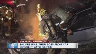 Navy sailors rescue supervisor from burning car