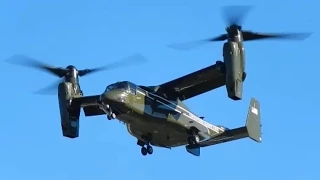 Three Presidential MV-22 Ospreys and Obama in Marine One helicopter landing at Burbank 2015