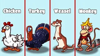 PvZ 2 Monkey Zombie vs Chicken Zombie vs Ice Weasel Zombie vs Turkey Zombie