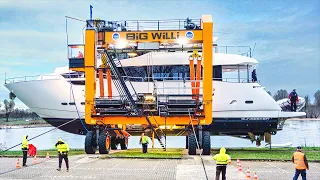 Ship Launch with "Big Willi" the Boat Lift | 100 Tonne Yacht Crane