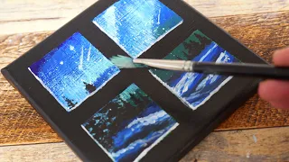 Easy Mini Canvas Acrylic Painting | Glimpse of Aurora Night | Time-lapse