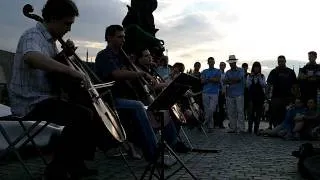 Cello Quartet on Charles Bridge in Prague doing Nothing Else Matters