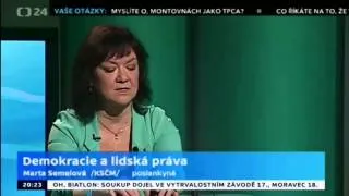Poslankyně KSČM Marta Semelová v pořadu Hyde Park ČT24