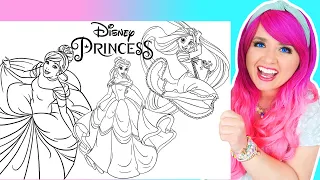 Coloring Disney Princess Coloring Pages | Cinderella, Rapunzel & Belle | Markers & Crayons