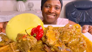 African food assorted +Turkey neck +cow meats okra soup with Fufu/mukbang bang/eatingshow notalking