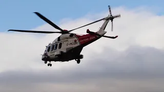 Coastguard AW189 mountain rescue helicopter taking off from Keswick - 20th Oct 2019