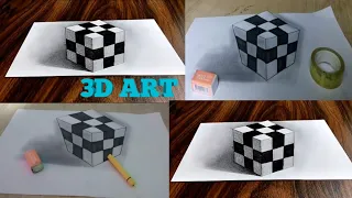 3D trick art on paper realistic cube/3D art drawing/3D art easy and simple.