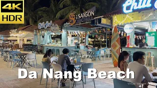4K HDR | Walking on the beach in Da Nang at night | Vietnam Travel 2023 - With Binaural Sound