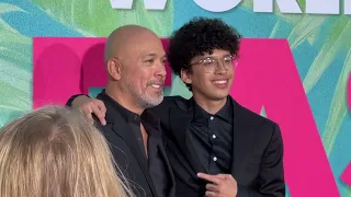 Jo Koy arrives with his son at the premiere of Easter Sunday.