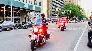 “RARE CATCH” OF 2 NYPD MOTORCYCLES RESPONDING ON AMSTERDAM AVENUE ON WEST SIDE OF MANHATTAN, NYC.