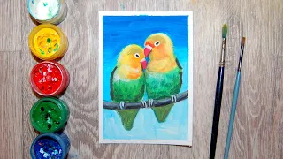 Как нарисовать влюбленных попугайчиков
