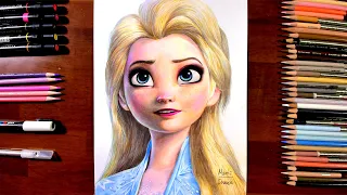 Drawing Elsa with long hair from Movie[Frozen2] - marki draws, colored pencil