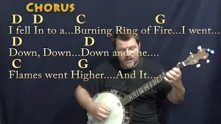 Ring of Fire (Johnny Cash) Banjo Cover Lesson in G with Chords/Lyrics