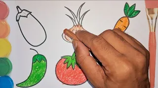 Vegetables drawing colouring | easy acrylic painting for kids | Art and Learn ARUSHI DRAWING