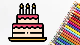 Beautiful Cake Drawing Painting Colouring for kids Toddlers | How to draw Cake #Cakedrawing