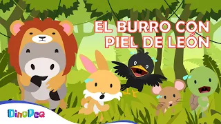 El burro con piel de león 🦁 |Fábulas de Esopo | Cuentos para niños | DinoPeq 🦖