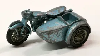 Matchbox restoration motorcycle Triumph with sidecar No. 4. Toy model cast.