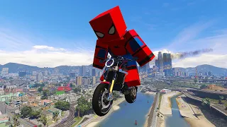 GTA 5 Spiderman Motorcycle Stunts ( Spider-Man Jumps & Fails )