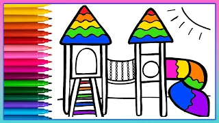 Drawing And Coloring A Rainbow Playground 🌈 How To Draw Playground | Drawings For Kids
