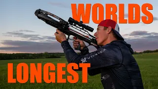 Worlds Longest Crossbow Shot on a Flying Clay Pigeon | Gould Brothers