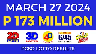 Lotto Result Today 9pm March 27 2024 PCSO