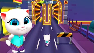 Talking Tom Gold Run (()) Neon Angela Fights Raccoon Boss in Las Vegas | iPad Games